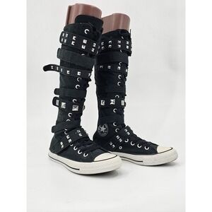 Converse‎ Chuck Taylor Star Black Studded Knee High XXHi Lace Up Boots RARE SZ 7